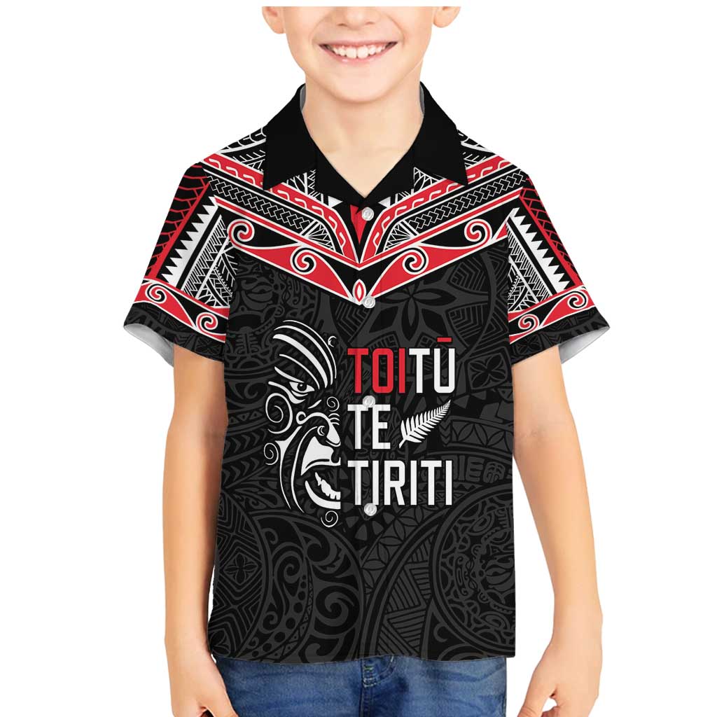 Aotearoa Toitu Te Tiriti Family Matching Mermaid Dress and Hawaiian Shirt New Zealand Honour The Treaty LT05 Son's Shirt Black - Polynesian Pride