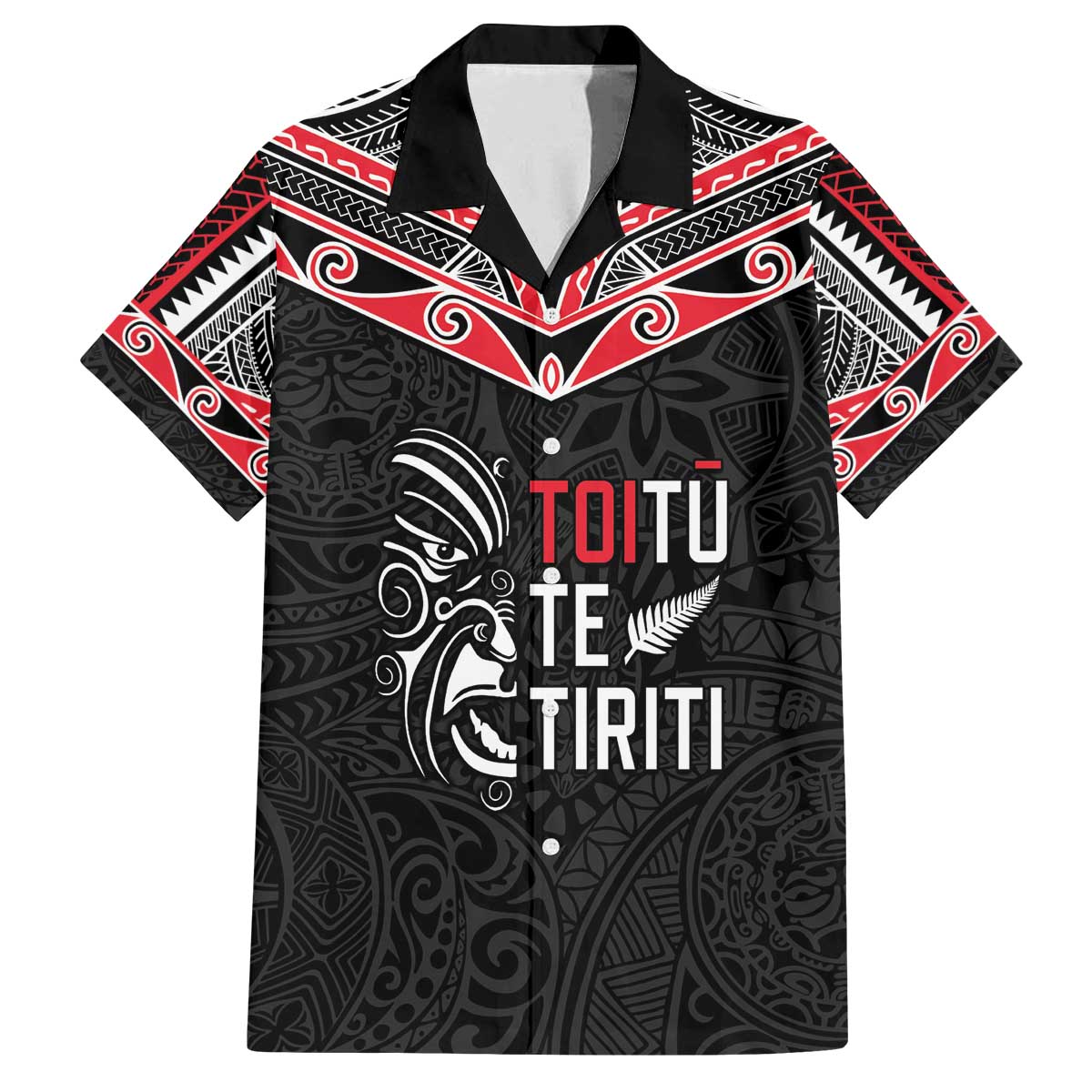 Aotearoa Toitu Te Tiriti Family Matching Off The Shoulder Long Sleeve Dress and Hawaiian Shirt New Zealand Honour The Treaty LT05 Dad's Shirt - Short Sleeve Black - Polynesian Pride
