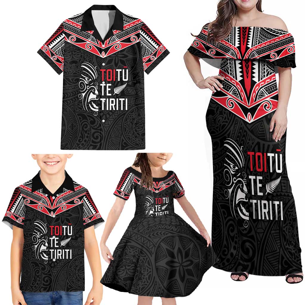 Aotearoa Toitu Te Tiriti Family Matching Off Shoulder Maxi Dress and Hawaiian Shirt New Zealand Honour The Treaty LT05 - Polynesian Pride