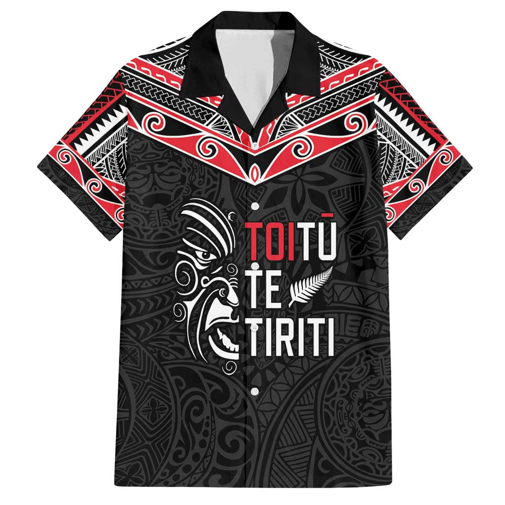 Aotearoa Toitu Te Tiriti Family Matching Summer Maxi Dress and Hawaiian Shirt New Zealand Honour The Treaty LT05 Dad's Shirt - Short Sleeve Black - Polynesian Pride
