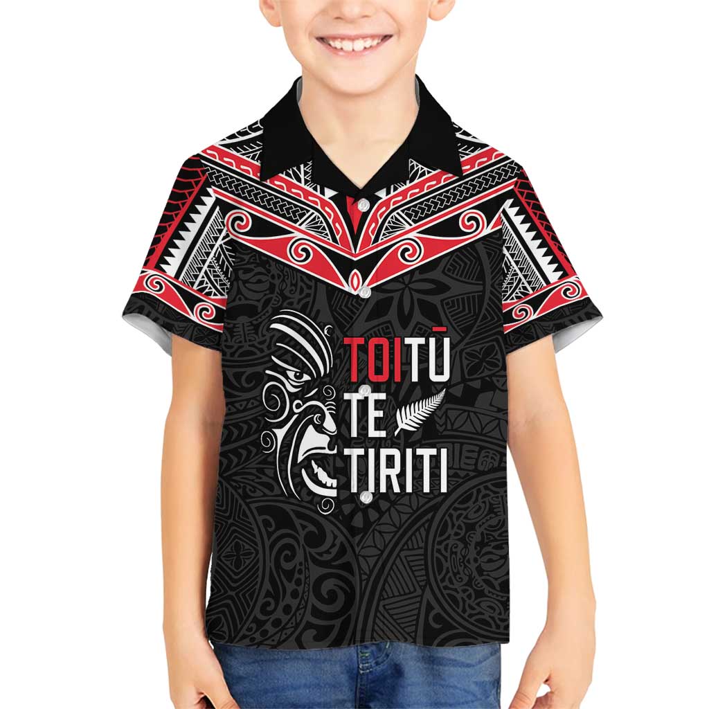 Aotearoa Toitu Te Tiriti Family Matching Summer Maxi Dress and Hawaiian Shirt New Zealand Honour The Treaty LT05 Son's Shirt Black - Polynesian Pride