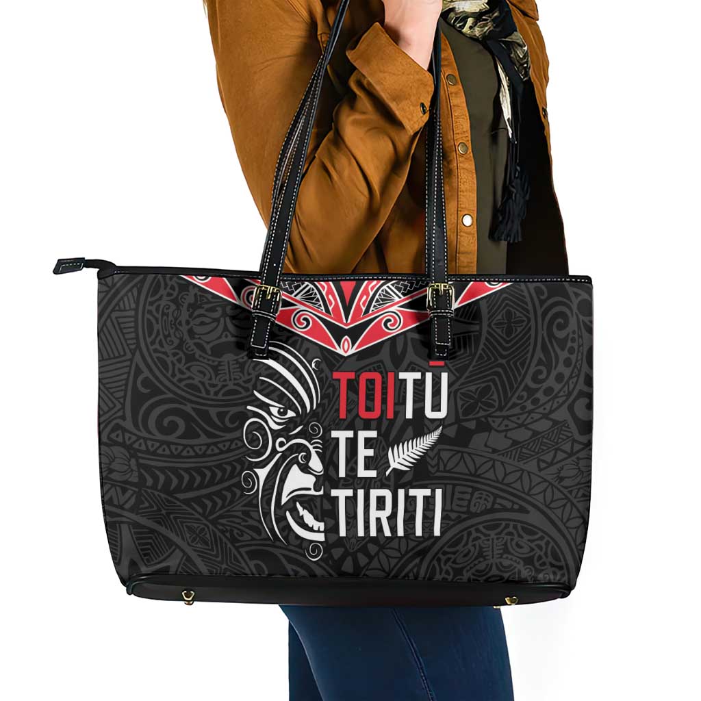 Aotearoa Toitu Te Tiriti Leather Tote Bag New Zealand Honour The Treaty LT05 - Polynesian Pride
