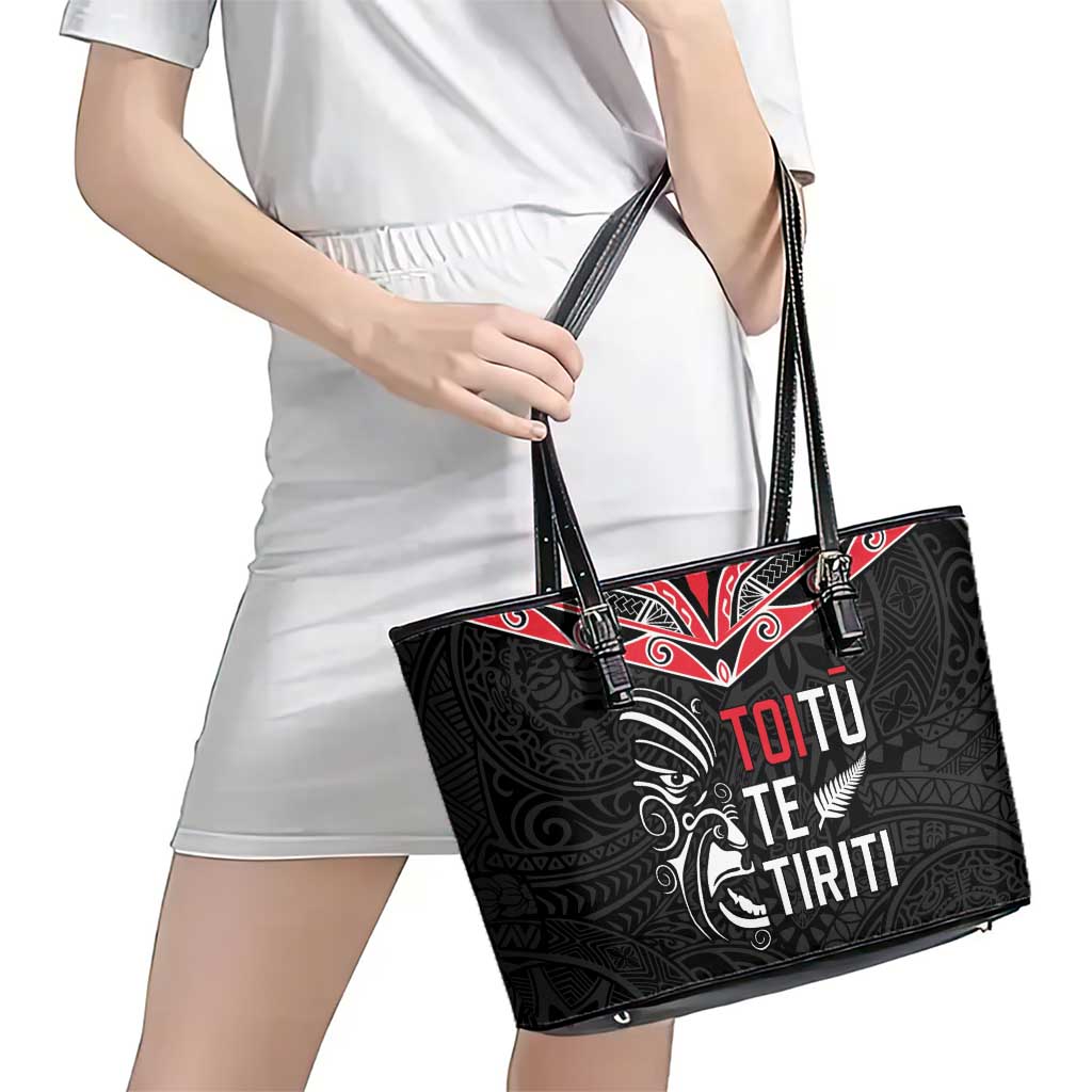 Aotearoa Toitu Te Tiriti Leather Tote Bag New Zealand Honour The Treaty LT05 - Polynesian Pride