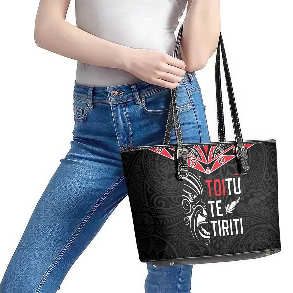 Aotearoa Toitu Te Tiriti Leather Tote Bag New Zealand Honour The Treaty LT05 - Polynesian Pride