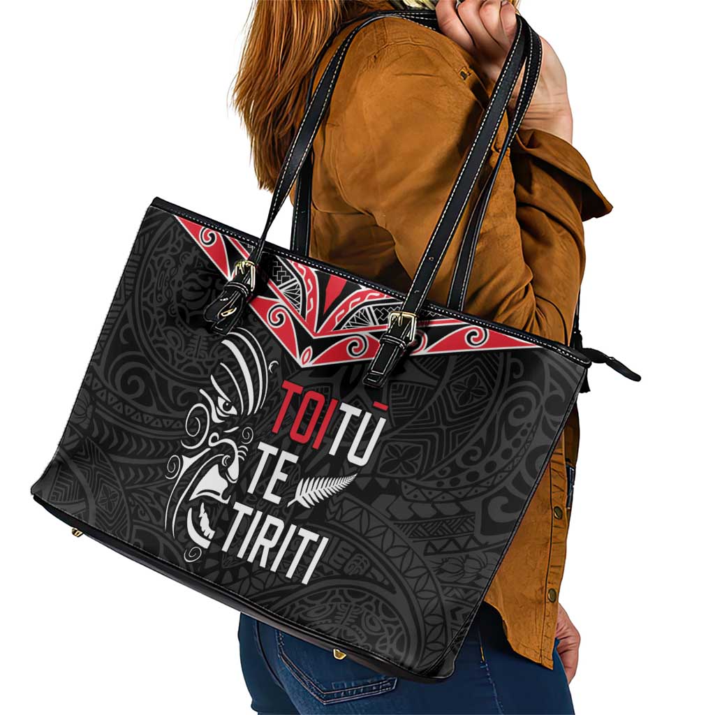 Aotearoa Toitu Te Tiriti Leather Tote Bag New Zealand Honour The Treaty LT05 - Polynesian Pride