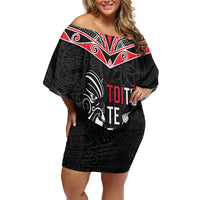 Aotearoa Toitu Te Tiriti Off Shoulder Short Dress New Zealand Honour The Treaty LT05 Women Black - Polynesian Pride