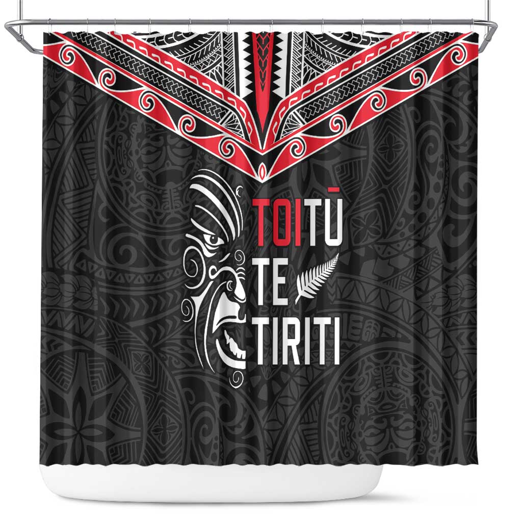 Aotearoa Toitu Te Tiriti Shower Curtain New Zealand Honour The Treaty LT05 Black - Polynesian Pride