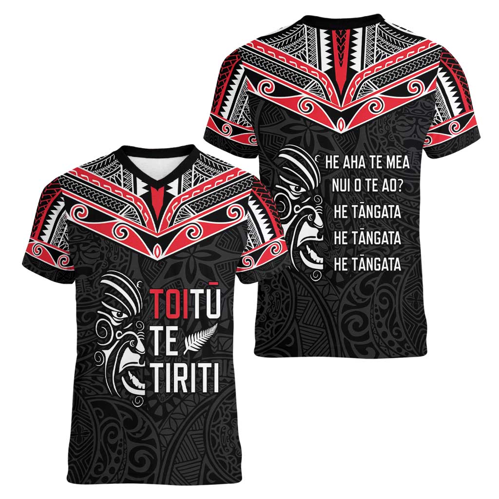 Aotearoa Toitu Te Tiriti Women V-Neck T-Shirt New Zealand Honour The Treaty