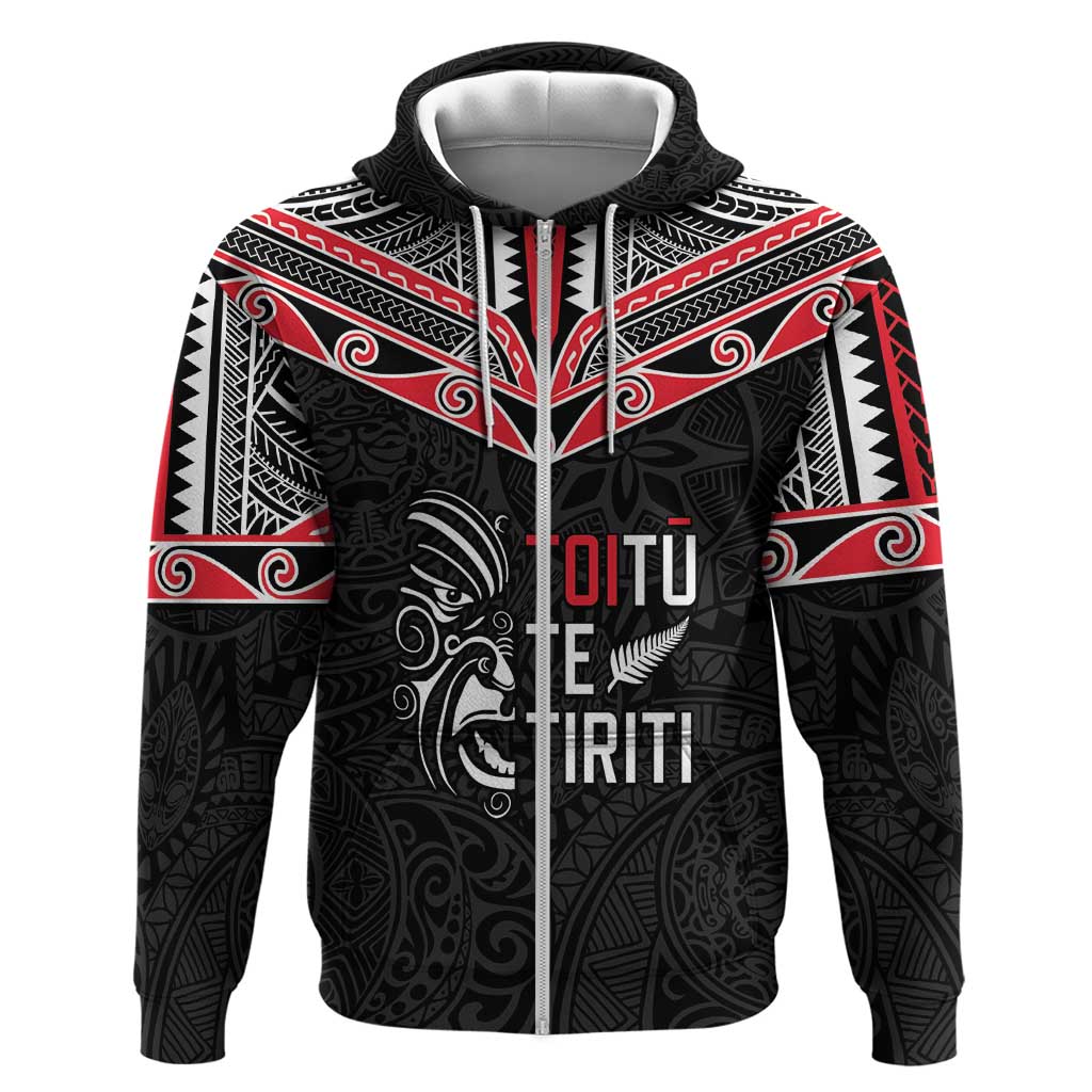 Aotearoa Toitu Te Tiriti Zip Hoodie New Zealand Honour The Treaty LT05 Zip Hoodie Black - Polynesian Pride