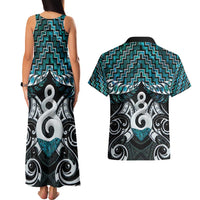 New Zealand Maori Couples Matching Tank Maxi Dress and Hawaiian Shirt Poutama Pikorua Turquoise Paua Shell LT05 - Polynesian Pride