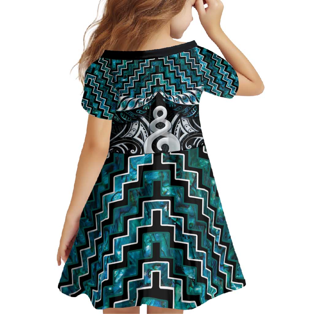 New Zealand Maori Family Matching Mermaid Dress and Hawaiian Shirt Poutama Pikorua Turquoise Paua Shell LT05 - Polynesian Pride