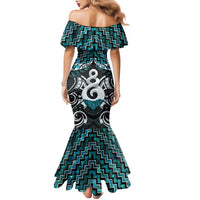 New Zealand Maori Family Matching Mermaid Dress and Hawaiian Shirt Poutama Pikorua Turquoise Paua Shell LT05 - Polynesian Pride