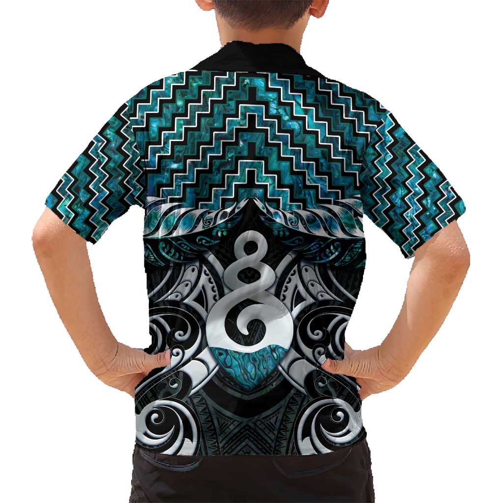 New Zealand Maori Family Matching Off Shoulder Maxi Dress and Hawaiian Shirt Poutama Pikorua Turquoise Paua Shell LT05 - Polynesian Pride