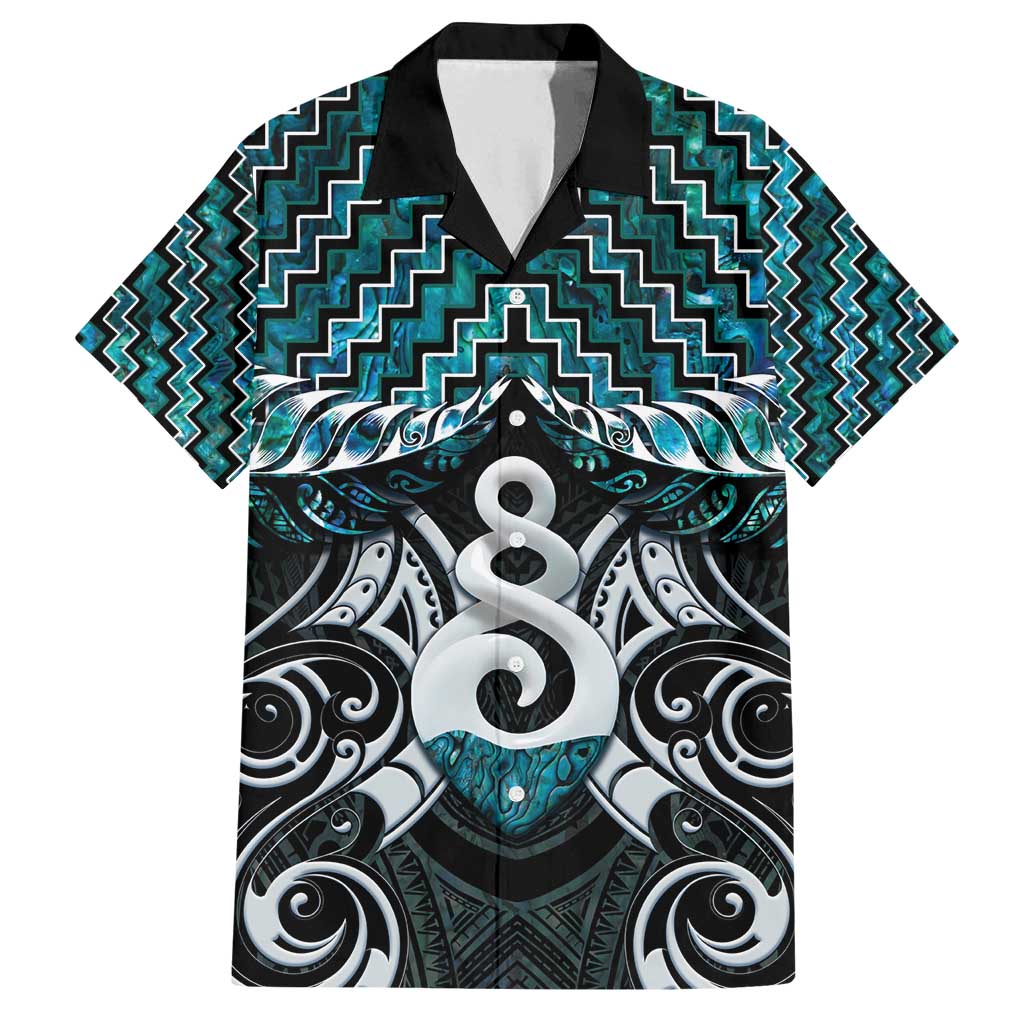 New Zealand Maori Family Matching Off Shoulder Maxi Dress and Hawaiian Shirt Poutama Pikorua Turquoise Paua Shell LT05 Dad's Shirt - Short Sleeve Turquoise - Polynesian Pride