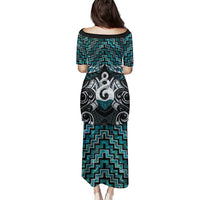 New Zealand Maori Family Matching Puletasi and Hawaiian Shirt Poutama Pikorua Turquoise Paua Shell LT05 - Polynesian Pride