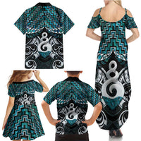 New Zealand Maori Family Matching Summer Maxi Dress and Hawaiian Shirt Poutama Pikorua Turquoise Paua Shell LT05 - Polynesian Pride