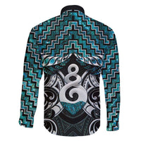 New Zealand Maori Family Matching Tank Maxi Dress and Hawaiian Shirt Poutama Pikorua Turquoise Paua Shell LT05 - Polynesian Pride