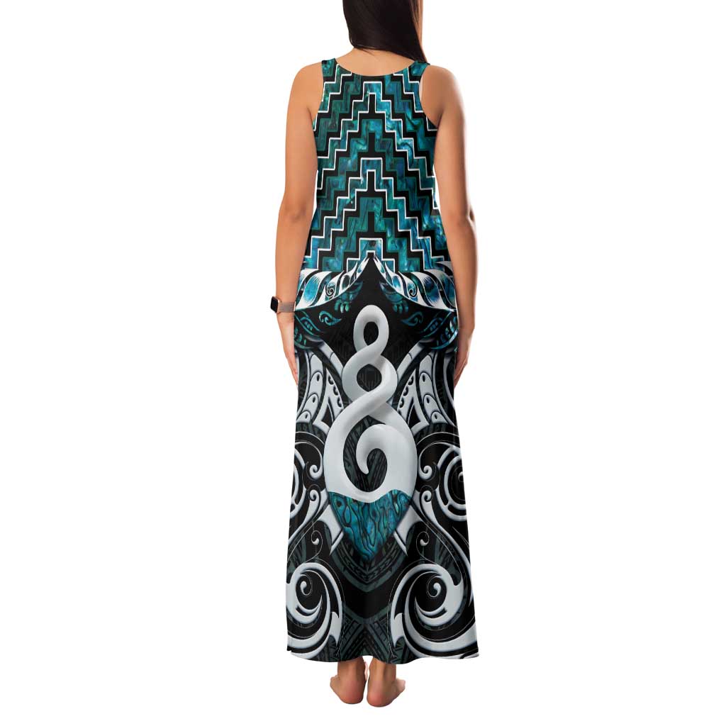 New Zealand Maori Family Matching Tank Maxi Dress and Hawaiian Shirt Poutama Pikorua Turquoise Paua Shell LT05 - Polynesian Pride