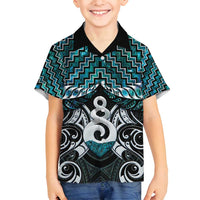 New Zealand Maori Family Matching Tank Maxi Dress and Hawaiian Shirt Poutama Pikorua Turquoise Paua Shell LT05 Son's Shirt Turquoise - Polynesian Pride