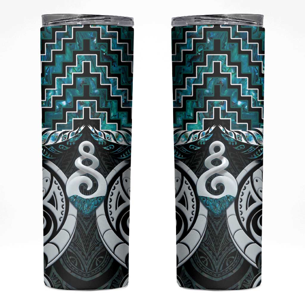 New Zealand Maori Skinny Tumbler Poutama Pikorua Turquoise Paua Shell LT05 Turquoise - Polynesian Pride