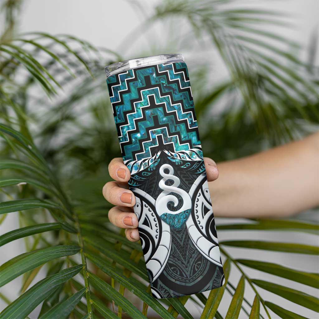New Zealand Maori Skinny Tumbler Poutama Pikorua Turquoise Paua Shell LT05 - Polynesian Pride