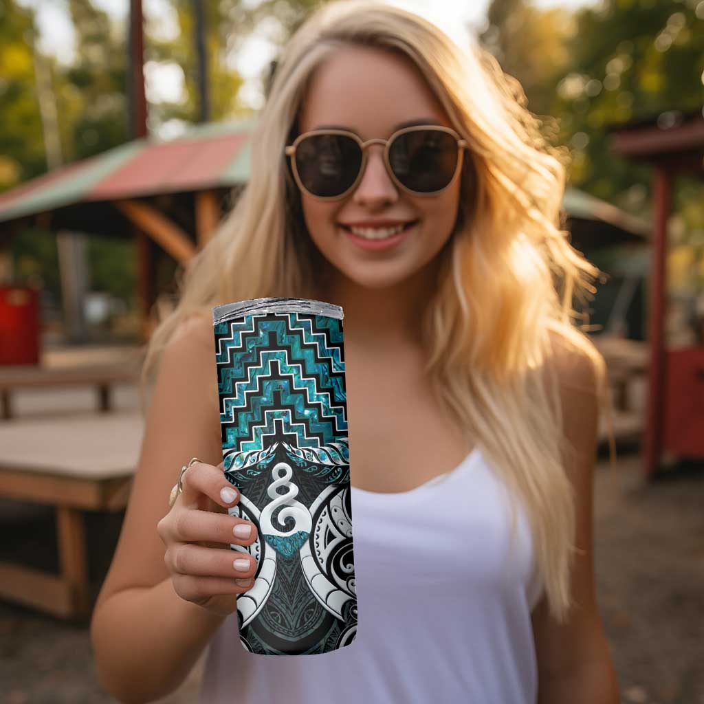 New Zealand Maori Skinny Tumbler Poutama Pikorua Turquoise Paua Shell LT05 - Polynesian Pride