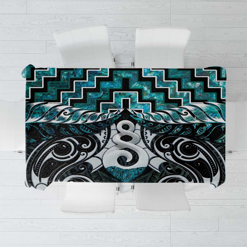 New Zealand Maori Tablecloth Poutama Pikorua Turquoise Paua Shell LT05 Turquoise - Polynesian Pride