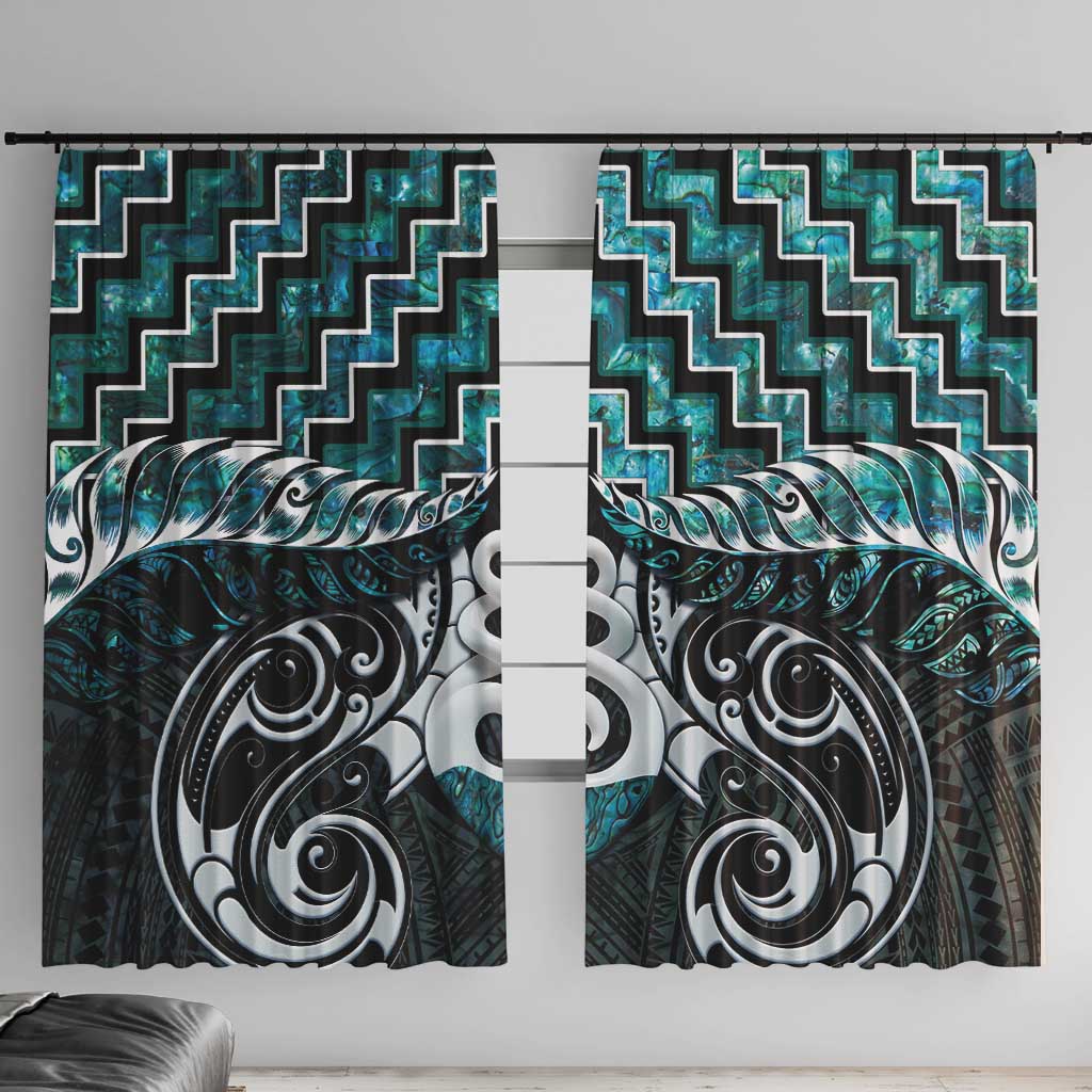 New Zealand Maori Window Curtain Poutama Pikorua Turquoise Paua Shell LT05 With Hooks Turquoise - Polynesian Pride