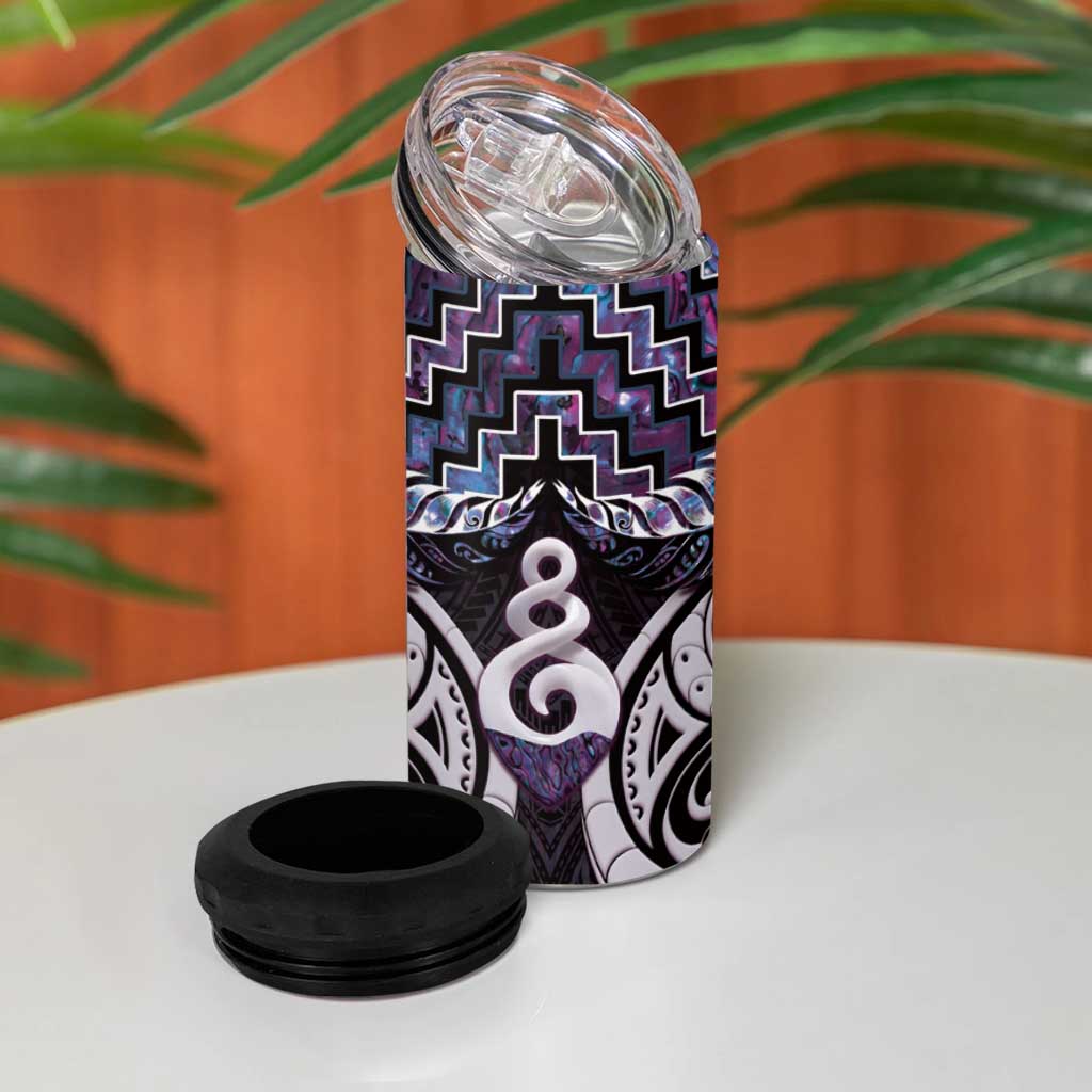 New Zealand Maori 4 in 1 Can Cooler Tumbler Poutama Pikorua Purple Paua Shell LT05 - Polynesian Pride
