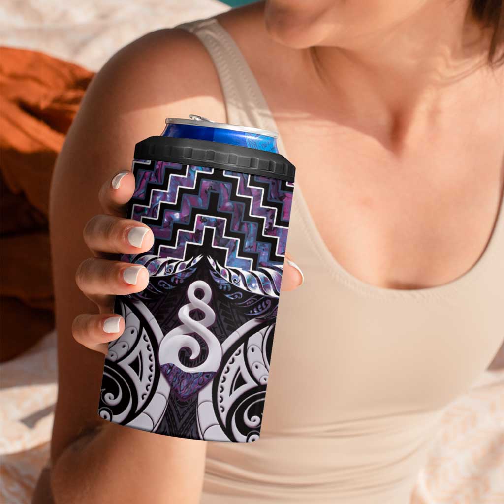 New Zealand Maori 4 in 1 Can Cooler Tumbler Poutama Pikorua Purple Paua Shell LT05 - Polynesian Pride