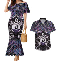 New Zealand Maori Couples Matching Mermaid Dress and Hawaiian Shirt Poutama Pikorua Purple Paua Shell LT05 Purple - Polynesian Pride