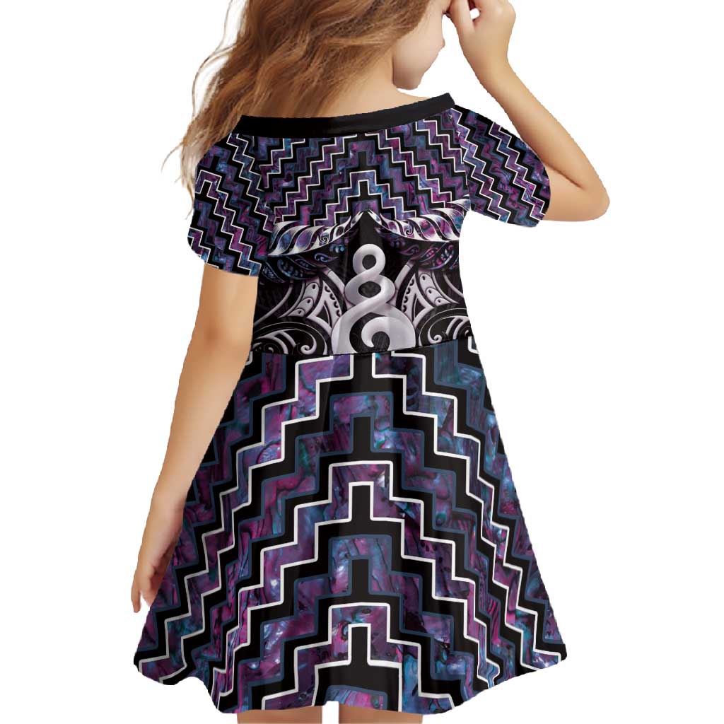 New Zealand Maori Family Matching Long Sleeve Bodycon Dress and Hawaiian Shirt Poutama Pikorua Purple Paua Shell LT05 - Polynesian Pride