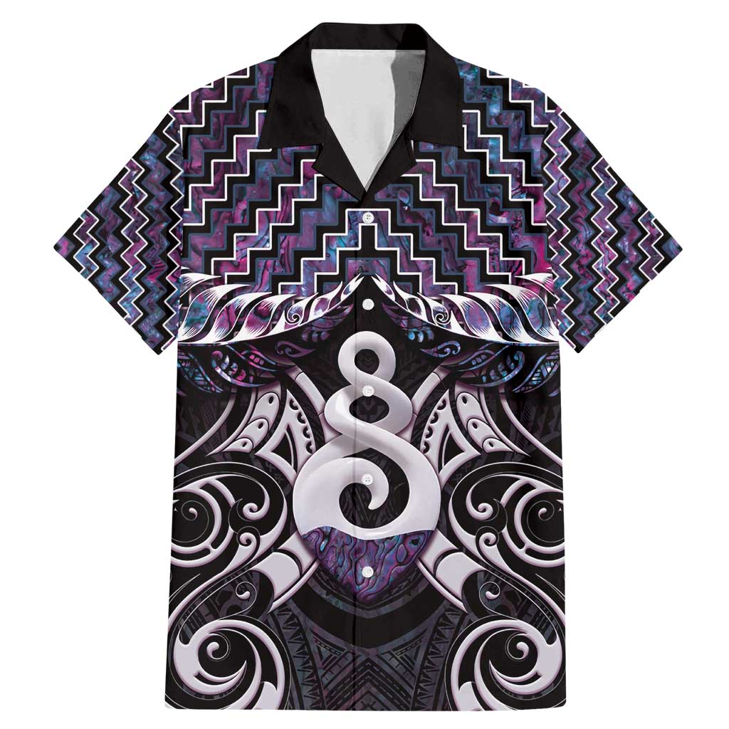 New Zealand Maori Family Matching Mermaid Dress and Hawaiian Shirt Poutama Pikorua Purple Paua Shell LT05 Dad's Shirt - Short Sleeve Purple - Polynesian Pride