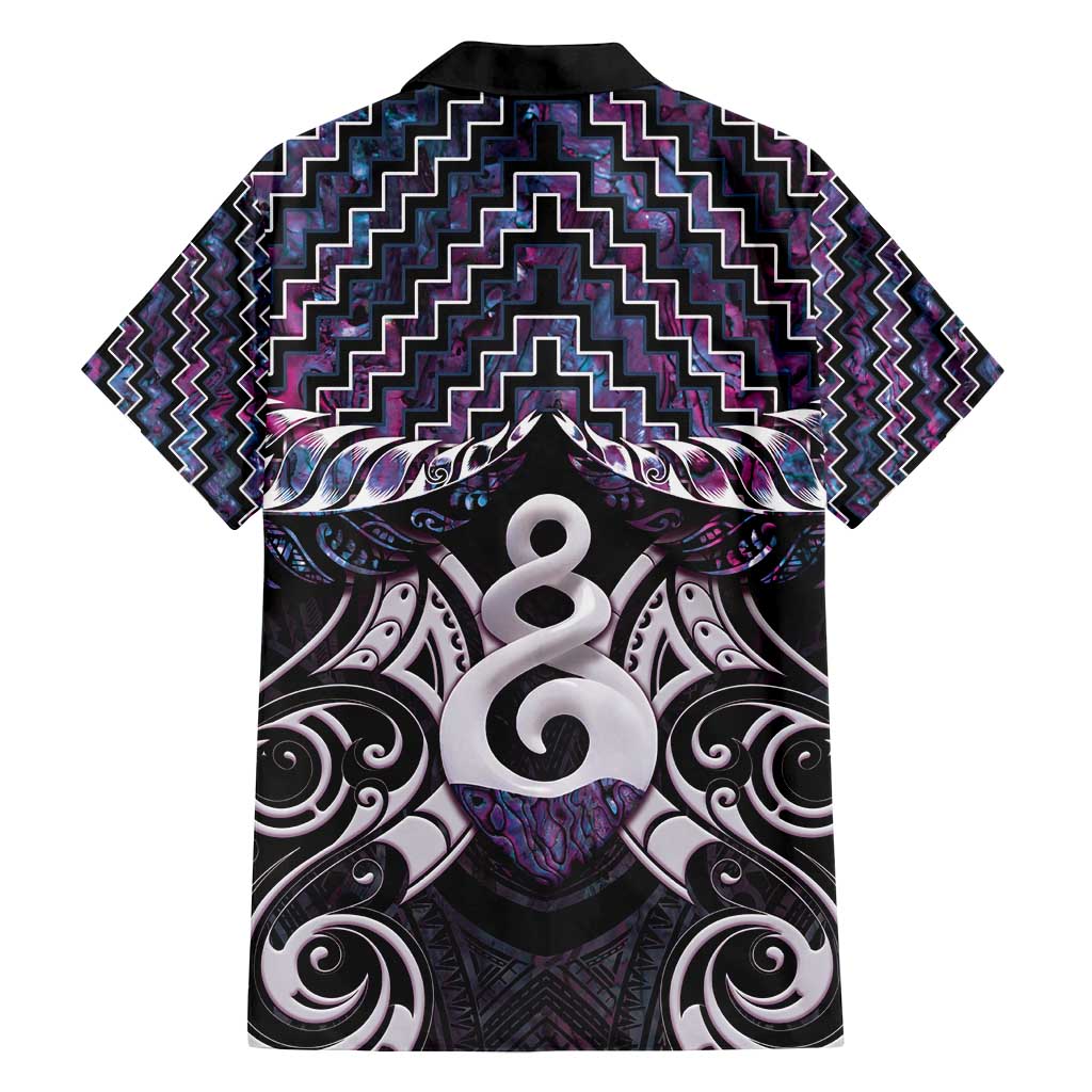 New Zealand Maori Family Matching Off Shoulder Maxi Dress and Hawaiian Shirt Poutama Pikorua Purple Paua Shell LT05 - Polynesian Pride