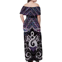 New Zealand Maori Family Matching Off Shoulder Maxi Dress and Hawaiian Shirt Poutama Pikorua Purple Paua Shell LT05 - Polynesian Pride