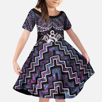 New Zealand Maori Family Matching Puletasi and Hawaiian Shirt Poutama Pikorua Purple Paua Shell LT05 Daughter's Dress Purple - Polynesian Pride