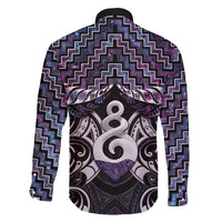 New Zealand Maori Family Matching Puletasi and Hawaiian Shirt Poutama Pikorua Purple Paua Shell LT05 - Polynesian Pride
