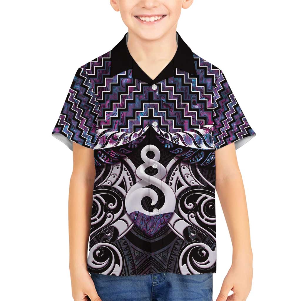 New Zealand Maori Family Matching Puletasi and Hawaiian Shirt Poutama Pikorua Purple Paua Shell LT05 Son's Shirt Purple - Polynesian Pride