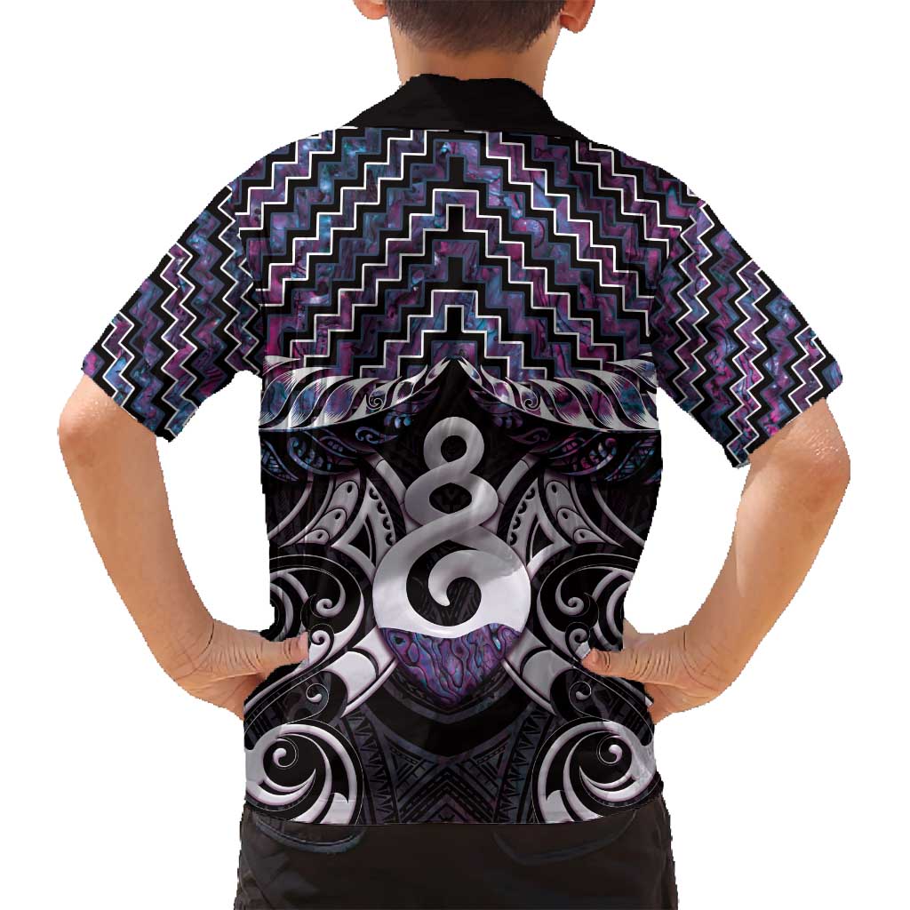 New Zealand Maori Family Matching Summer Maxi Dress and Hawaiian Shirt Poutama Pikorua Purple Paua Shell LT05 - Polynesian Pride