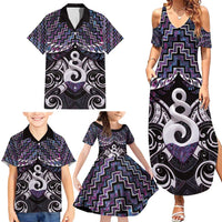 New Zealand Maori Family Matching Summer Maxi Dress and Hawaiian Shirt Poutama Pikorua Purple Paua Shell LT05 - Polynesian Pride