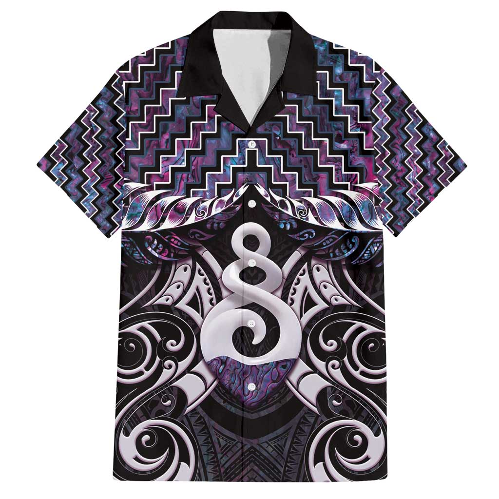 New Zealand Maori Family Matching Summer Maxi Dress and Hawaiian Shirt Poutama Pikorua Purple Paua Shell LT05 Dad's Shirt - Short Sleeve Purple - Polynesian Pride