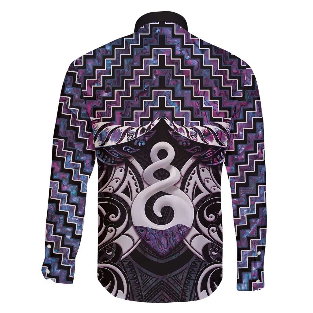 New Zealand Maori Family Matching Summer Maxi Dress and Hawaiian Shirt Poutama Pikorua Purple Paua Shell LT05 - Polynesian Pride