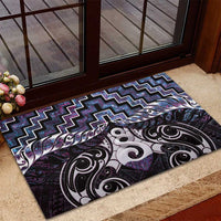 New Zealand Maori Rubber Doormat Poutama Pikorua Purple Paua Shell