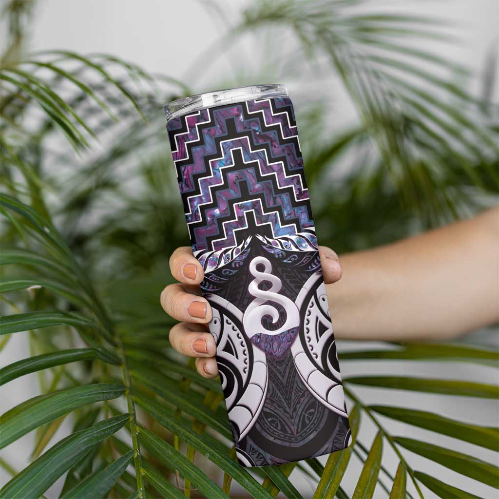 New Zealand Maori Skinny Tumbler Poutama Pikorua Purple Paua Shell LT05 - Polynesian Pride