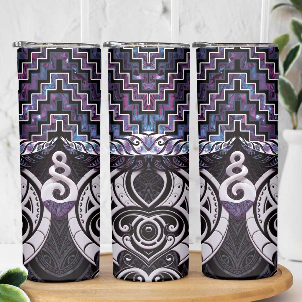 New Zealand Maori Skinny Tumbler Poutama Pikorua Purple Paua Shell LT05 - Polynesian Pride
