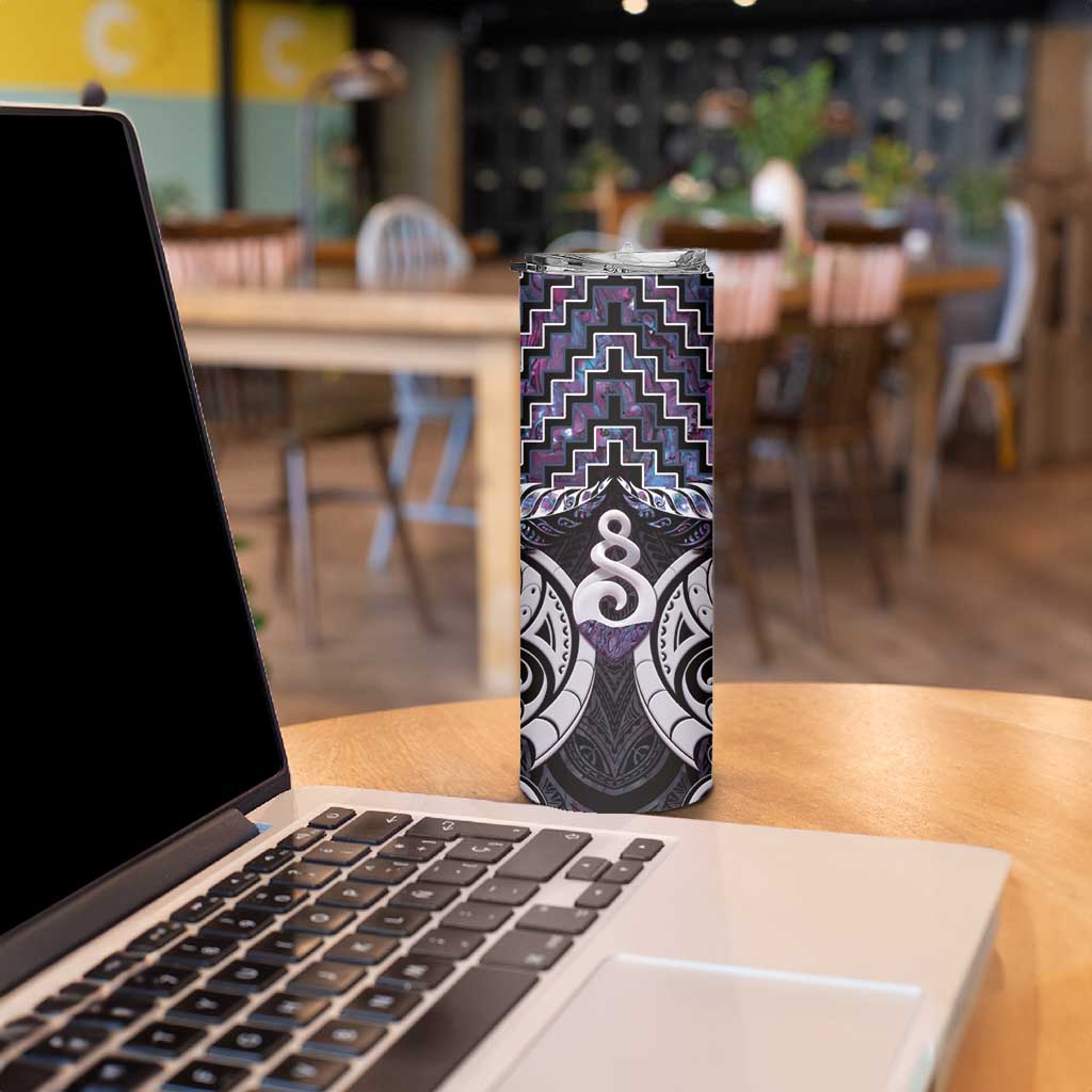 New Zealand Maori Skinny Tumbler Poutama Pikorua Purple Paua Shell LT05 - Polynesian Pride