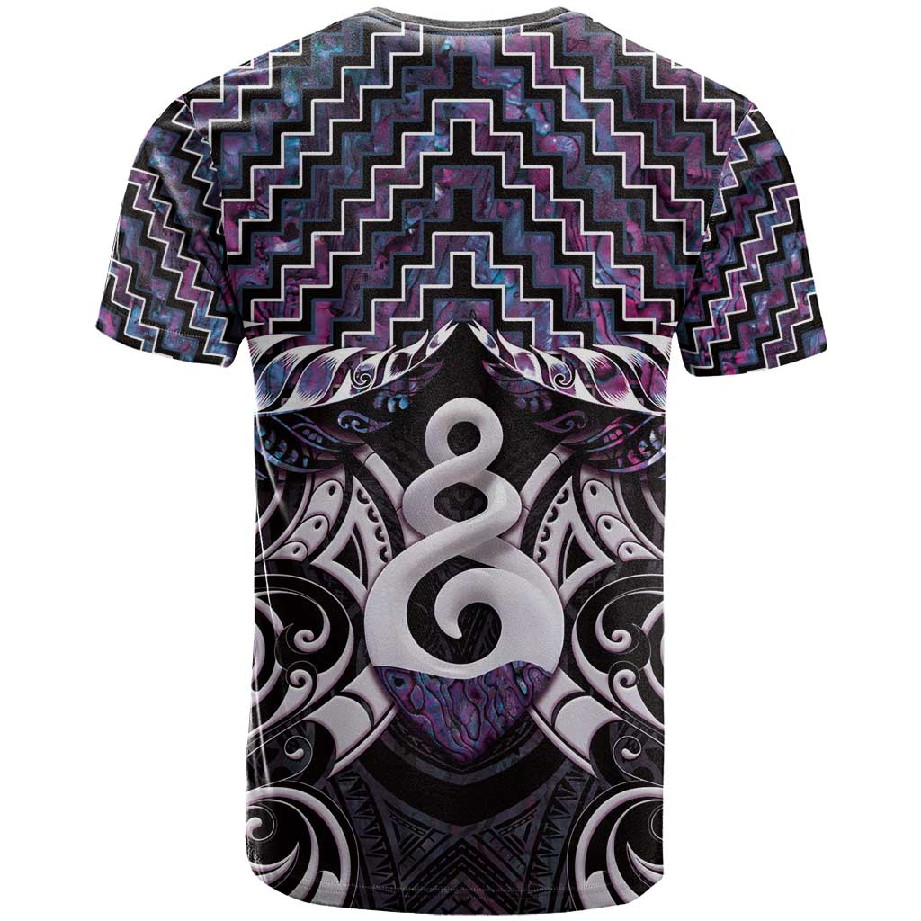 New Zealand Maori T Shirt Poutama Pikorua Purple Paua Shell