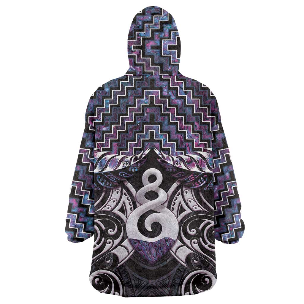 New Zealand Maori Wearable Blanket Hoodie Poutama Pikorua Purple Paua Shell LT05 - Polynesian Pride