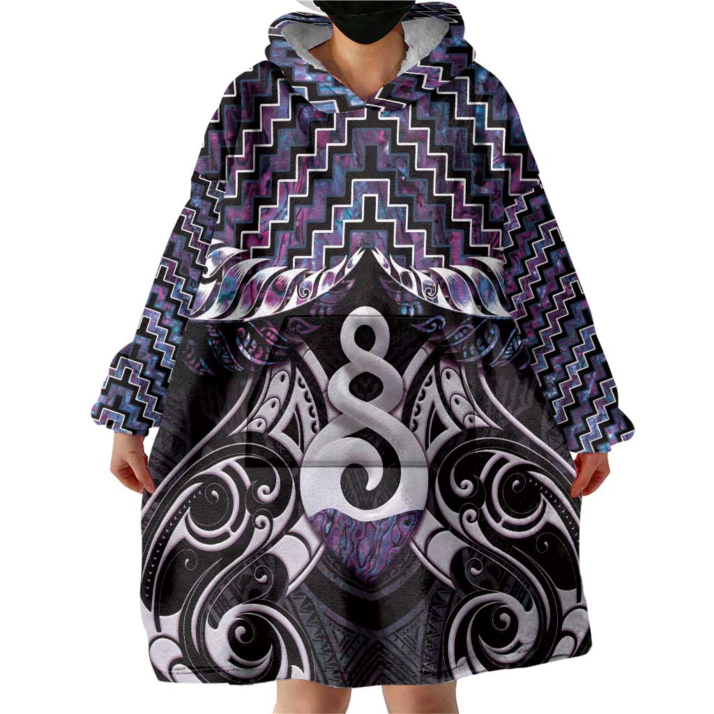 New Zealand Maori Wearable Blanket Hoodie Poutama Pikorua Purple Paua Shell LT05 - Polynesian Pride