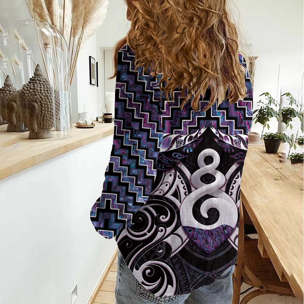 New Zealand Maori Women Casual Shirt Poutama Pikorua Purple Paua Shell LT05 - Polynesian Pride